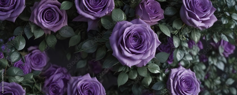 Elegant floral design with violet roses and foliage, bouquet, ornament, botanical Elegant floral design with violet roses and foliage, bouquet, ornament, botanical