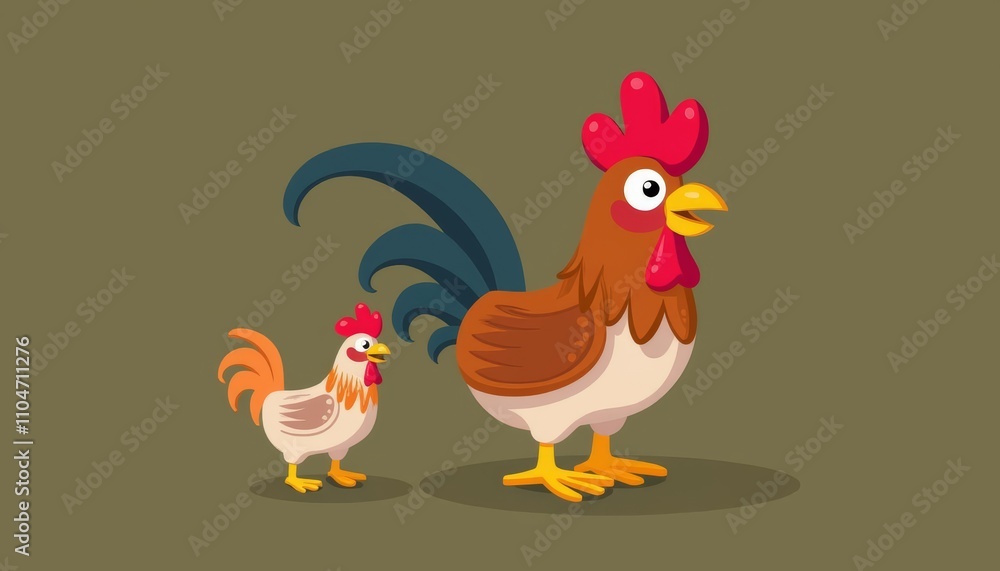A mother hen and her chick standing together A mother hen and her chick standing together