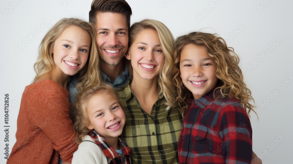 happy family portrait with smiling members in casual attire happy family portrait with smiling members in casual attire