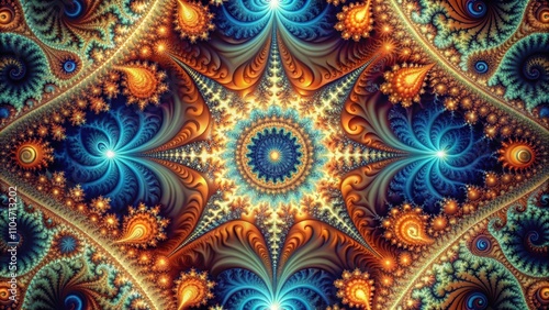 Wallpaper Mural Intricate abstract fractal pattern background, fractal, design, digital, art, vibrant, colorful, geometric, symmetry Torontodigital.ca