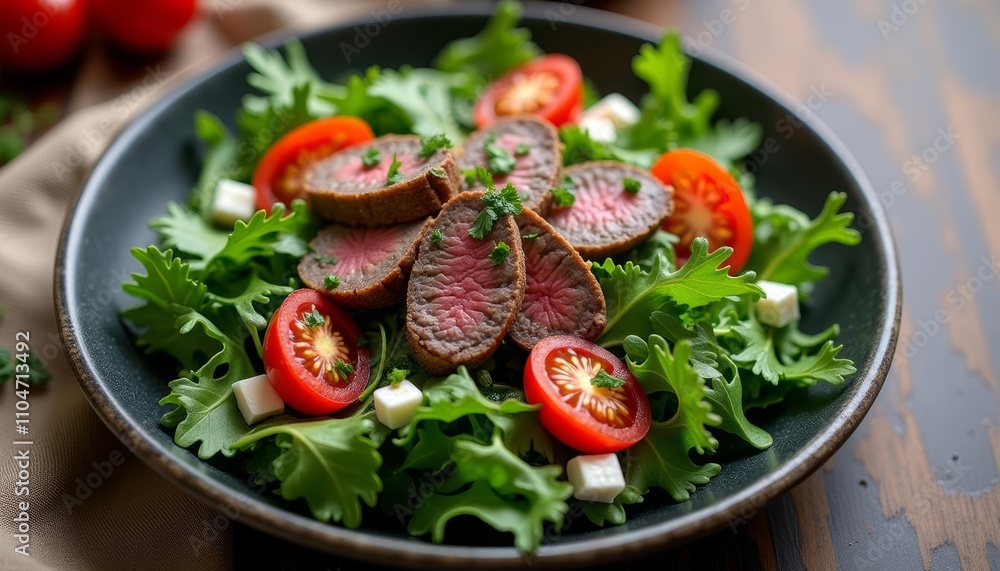 Delicious Salad with Sliced Beef and Tomatoes Delicious Salad with Sliced Beef and Tomatoes