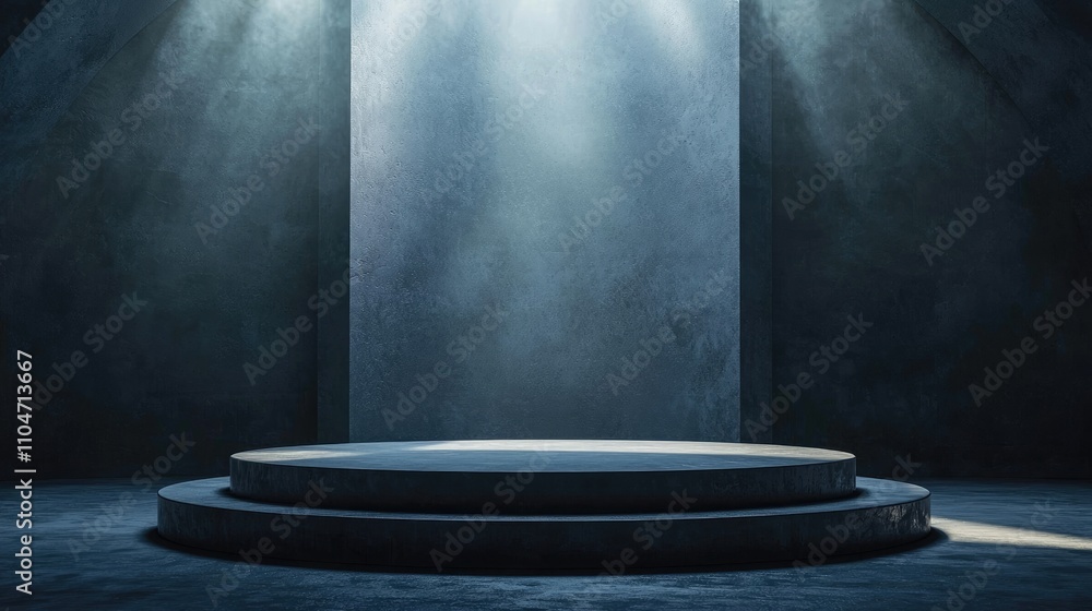 Circular Concrete Platform with Light Beams in a Dark Room Circular Concrete Platform with Light Beams in a Dark Room