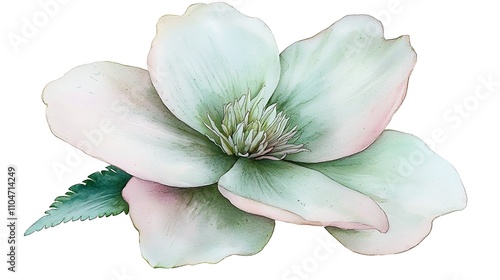 Watercolor Pastel Flower  Botanical Illustration  Soft Green Flower  Floral Design Element