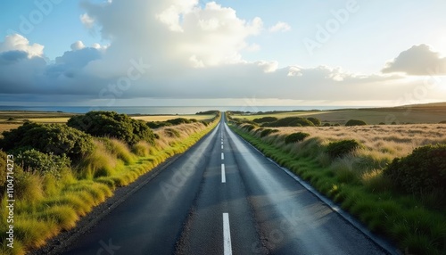  A serene country road under a vast sky