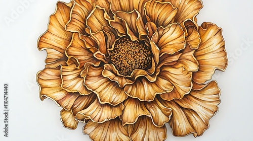 Golden Flower Watercolor Illustration  Botanical Art  Floral Design