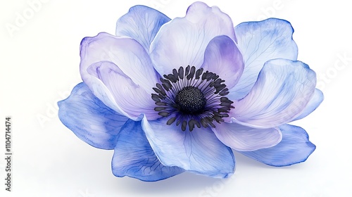 Blue Anemone Flower  Watercolor Style  Botanical Illustration