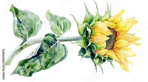 Watercolor Sunflower Painting  Yellow Flower  Botanical Illustration