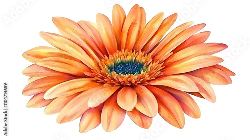 Orange Gerbera Daisy Flower  Watercolor Botanical Illustration