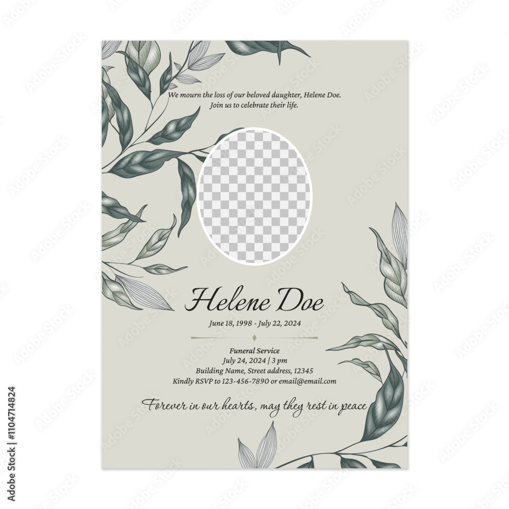 custom made wallpaper toronto digitalFloral funeral invitation template features a delicate floral border on both sides on a light green background conveying a sense of respect and solemnity
