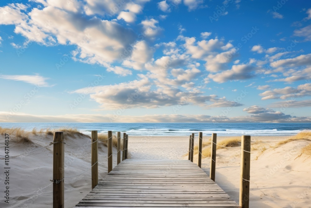 scenic beach pathway leading to the ocean under a blue sky scenic beach pathway leading to the ocean under a blue sky