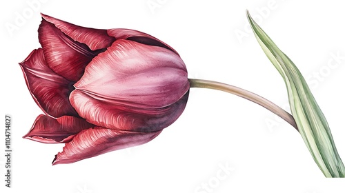 Watercolor Red Tulip Flower  Botanical Illustration  Spring Bloom