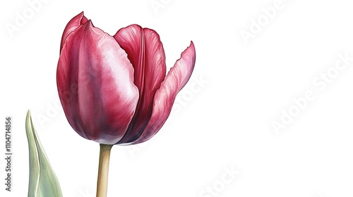 Watercolor Burgundy Tulip Flower  Botanical Illustration  Spring Bloom