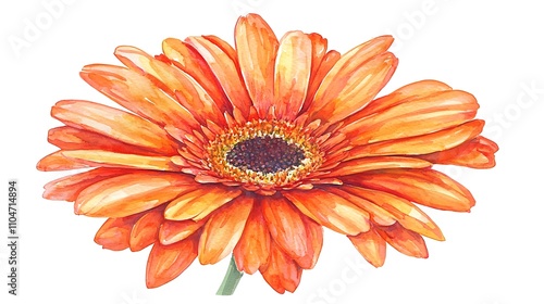 Vibrant Orange Gerbera Daisy Watercolor Painting