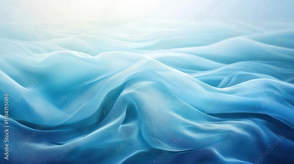 Obraz premium Abstract blue fabric waves, soft, flowing chiffon texture background.