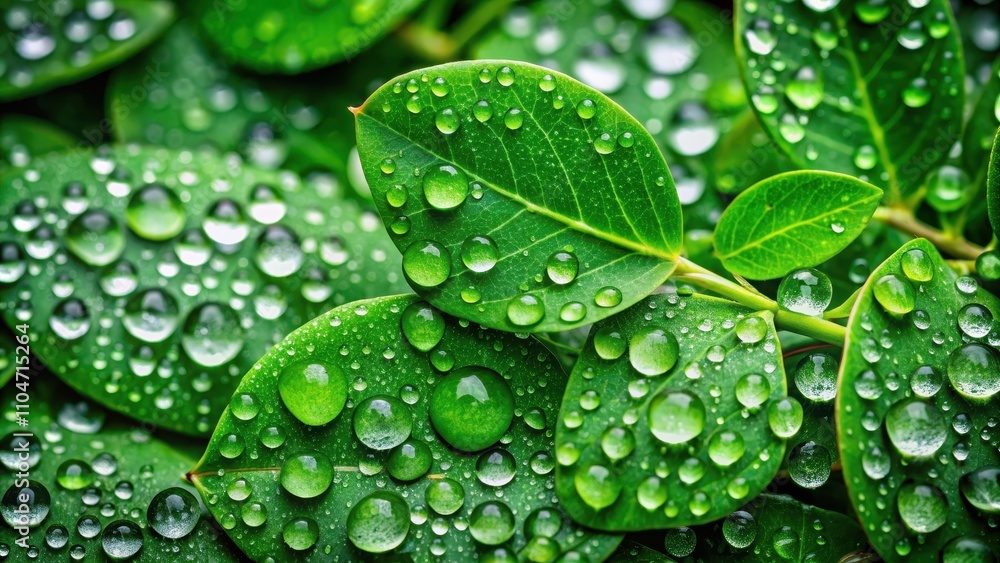 Green leaves covered in raindrops, creating a beautiful natural background texture , nature, green, leaves, raindrops, background Green leaves covered in raindrops, creating a beautiful natural background texture , nature, green, leaves, raindrops, background