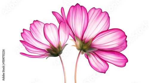 Pink Cosmos Flowers  Floral Design  Botanical Illustration