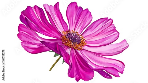 Vibrant Pink Cosmos Flower  Isolated Botanical Illustration