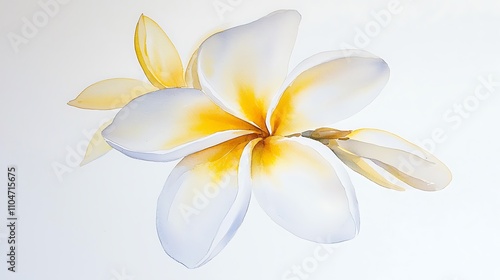 Watercolor Plumeria Flower  Tropical Blossom  White Yellow Flower Painting