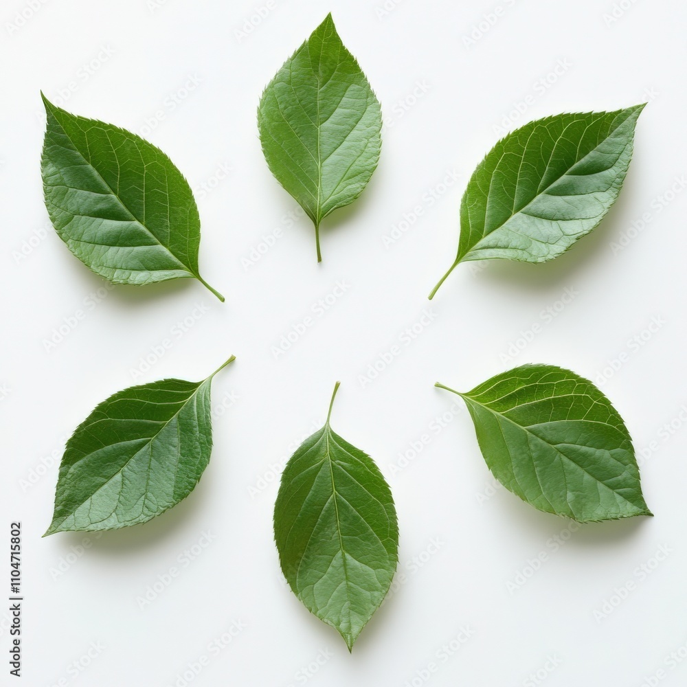 Fototapeta premium variety of green leaves arranged on a light background