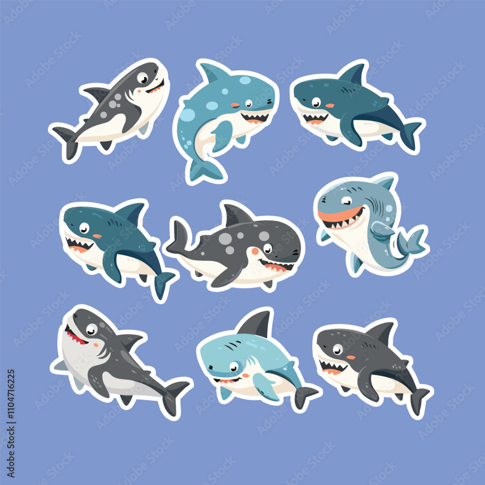 collection of cute shark vector stickers collection of cute shark vector stickers