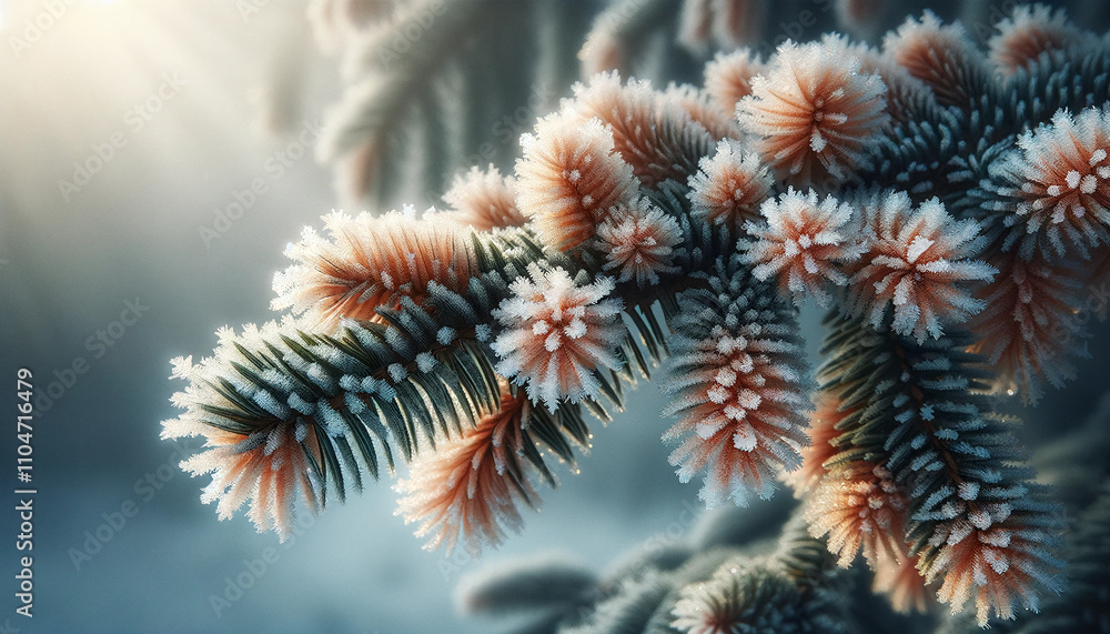 Coniferous tree branch covered with frost on winter frosty day. Winter background. Christmas. Coniferous tree branch covered with frost on winter frosty day. Winter background. Christmas.