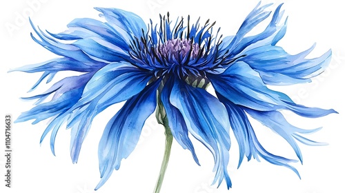 Watercolor Blue Cornflower  Botanical Illustration  Flower Petals