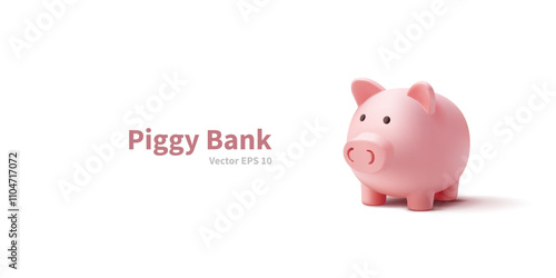 Realistic cute piggy bank, 3D. Modern banner for business, and finance concepts. Accumulation and savings. Vector illustration.