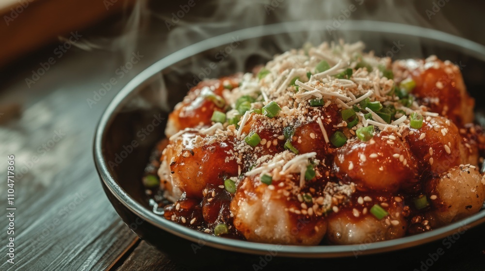 Delicious Steamed Dumplings with Savory Sauce and Fresh Herbs Delicious Steamed Dumplings with Savory Sauce and Fresh Herbs