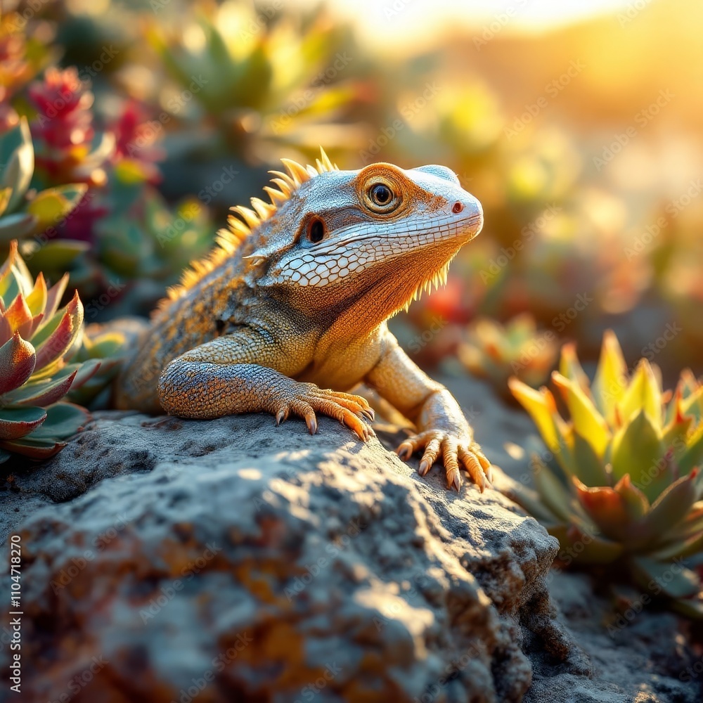 Fototapeta premium A collared lizard basks in the warm sun.