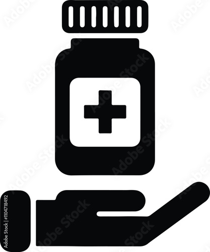 Medicine bottle icon Medicine bottle icon vector design template Vector Illustration Logo Template Hand icon vector, flat design best vector icon on white background hand holding medical Icon. Flat st