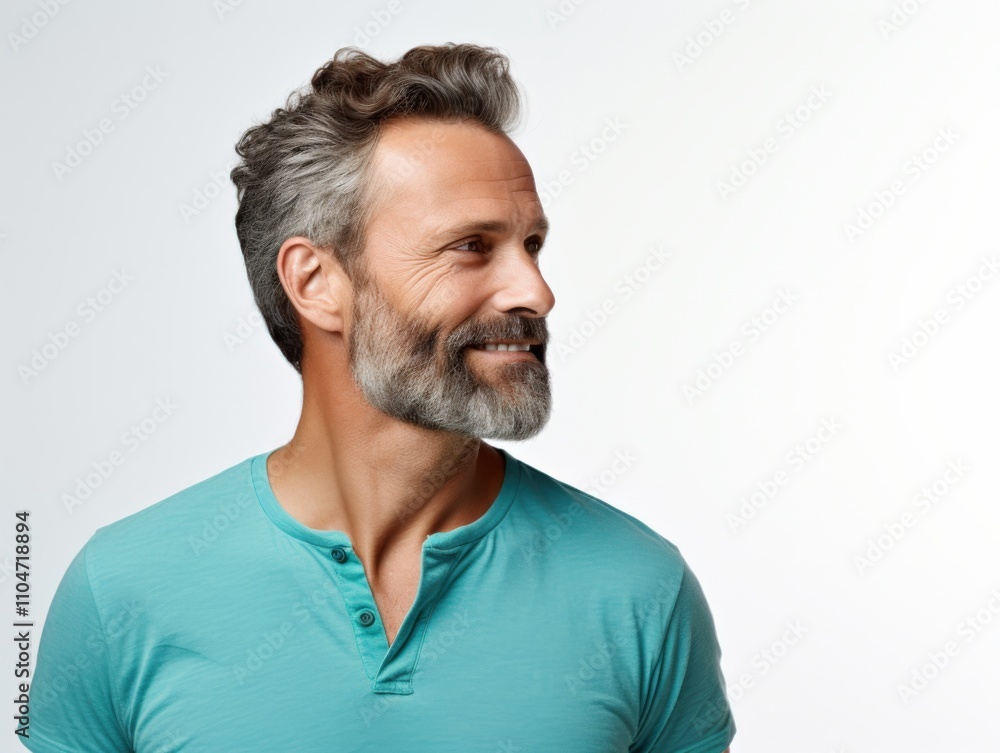 Fototapeta premium smiling man with gray hair and beard looking to the side