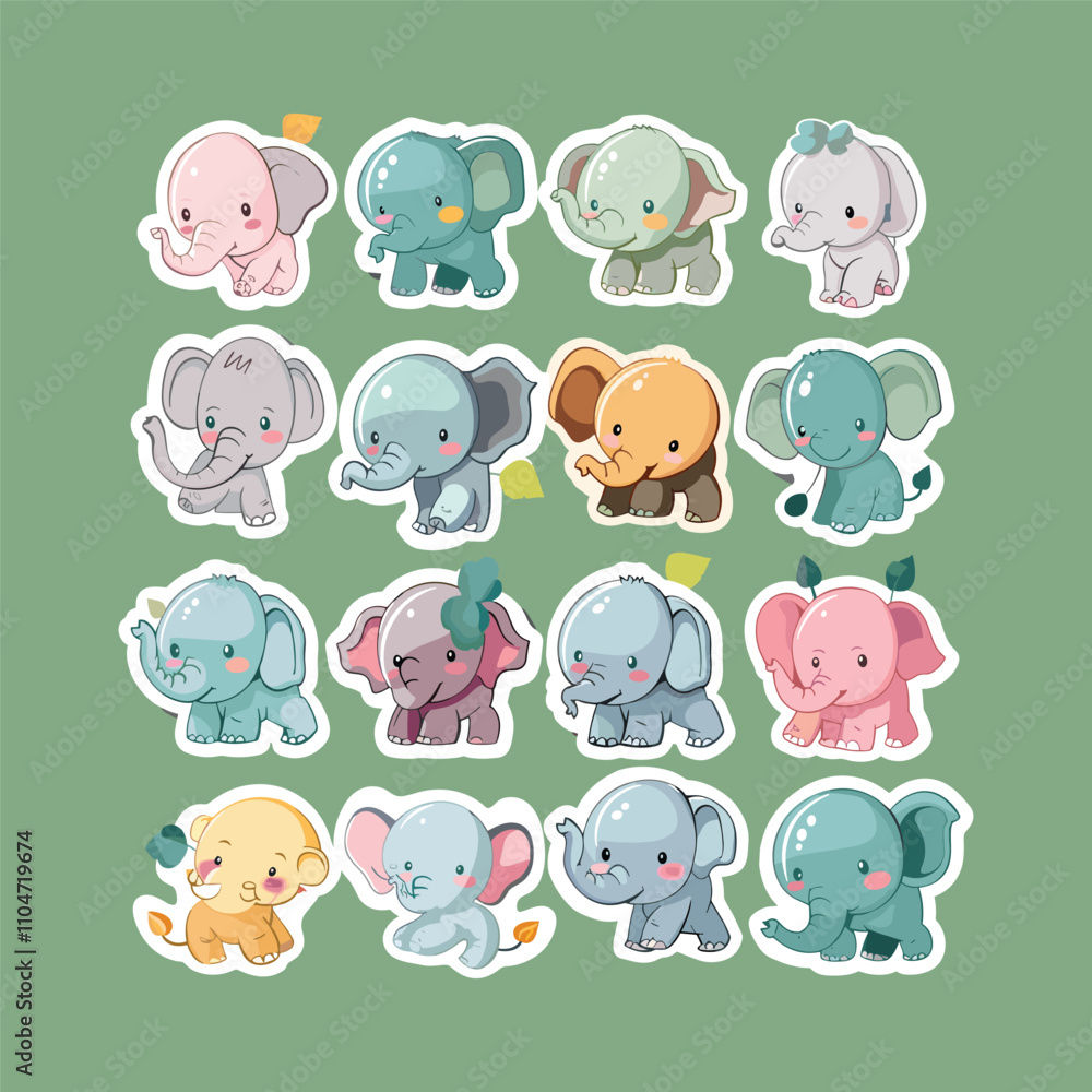 Fototapeta premium collection of cute elephant vector stickers
