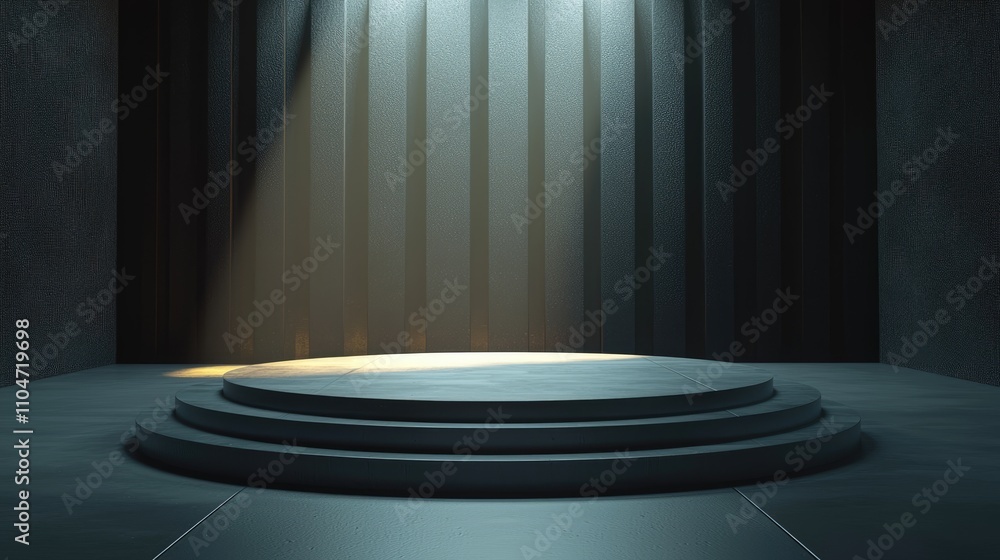 Circular Platform with Three Steps in a Dimly Lit Room Circular Platform with Three Steps in a Dimly Lit Room