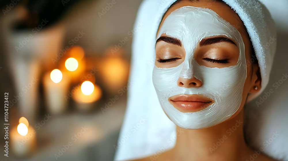 She has a white face mask on her face She has a white face mask on her face