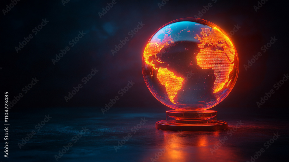 vibrant glowing glass globe showcasing the Americas with brilliant hues, symbolizing global connectivity, innovation, and the illumination of knowledge in a modern world of endless possibilities vibrant glowing glass globe showcasing the Americas with brilliant hues, symbolizing global connectivity, innovation, and the illumination of knowledge in a modern world of endless possibilities