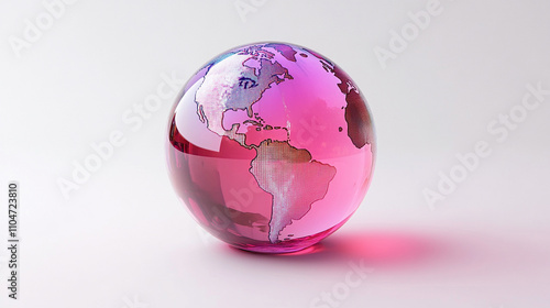 vibrant glowing glass globe showcasing the Americas with brilliant hues, symbolizing global connectivity, innovation, and the illumination of knowledge in a modern world of endless possibilities #1104723810