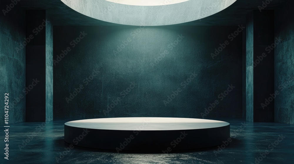 Circular Platform in a Dark and Moody Room with a Single Light Source Circular Platform in a Dark and Moody Room with a Single Light Source