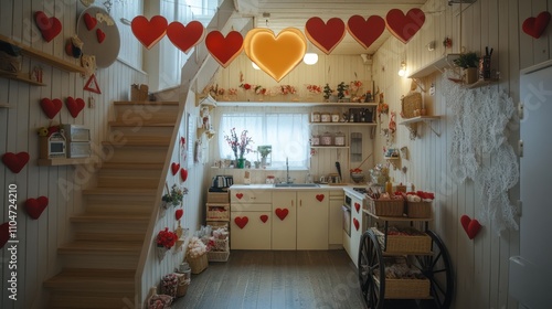 The small kitchen is located on the first floor valentine theme