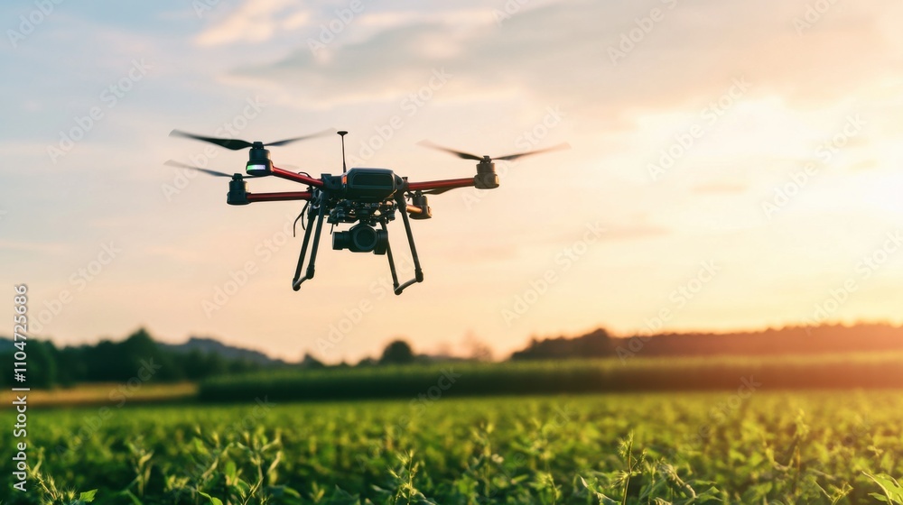 A high-tech AI-powered autonomous agricultural drone, clean farm landscape with advanced crop monitoring sensors and data collection tools, Agricultural style A high-tech AI-powered autonomous agricultural drone, clean farm landscape with advanced crop monitoring sensors and data collection tools, Agricultural style