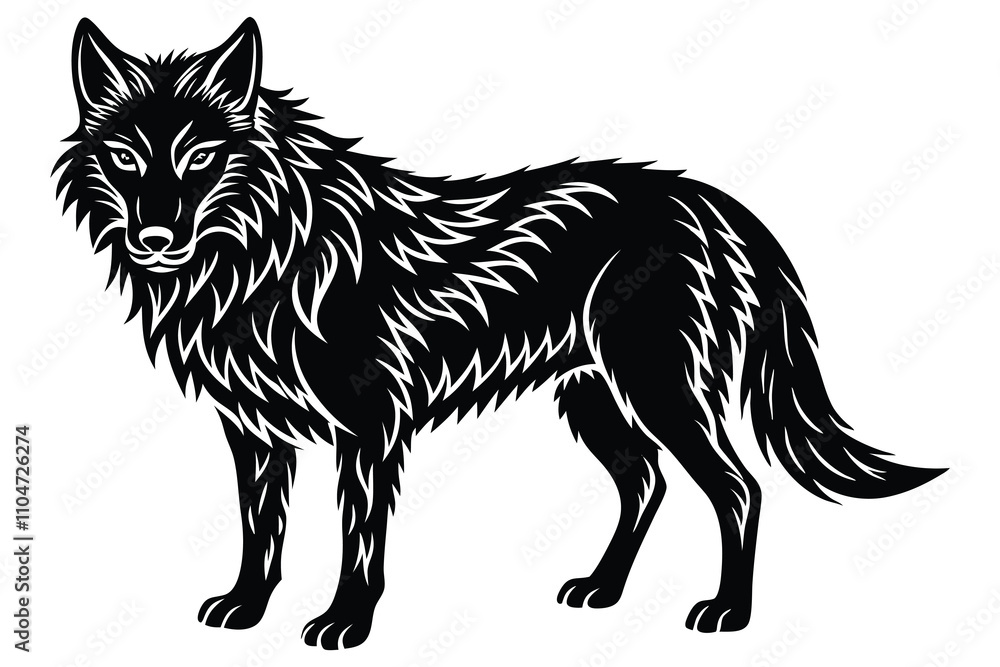 Fototapeta premium Wolf Silhouette Standing Alert Vector Illustration