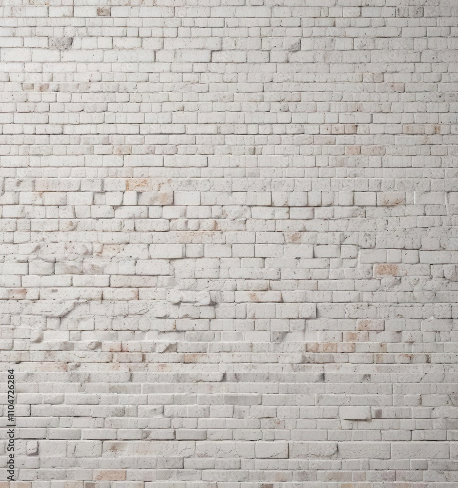 Wide-angle shot of a white brick wall with a seamless pattern of bricks creating a sense of depth and space, depth effect, seamless pattern