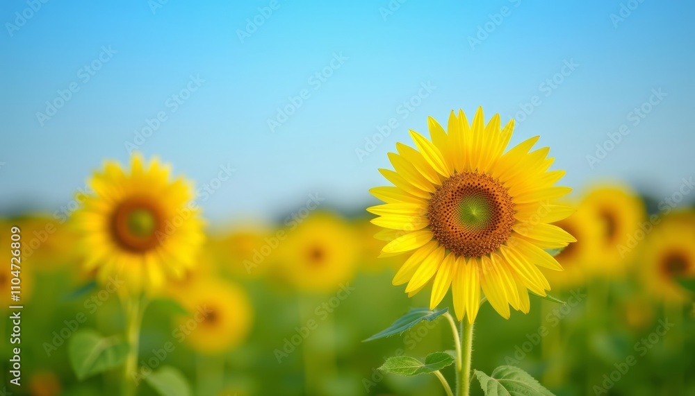 Bright and cheerful sunflower field under a clear blue sky Bright and cheerful sunflower field under a clear blue sky