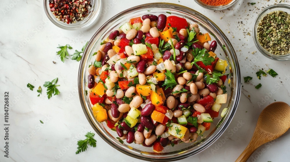 Colorful Bean Salad from Top Down Perspective Colorful Bean Salad from Top Down Perspective