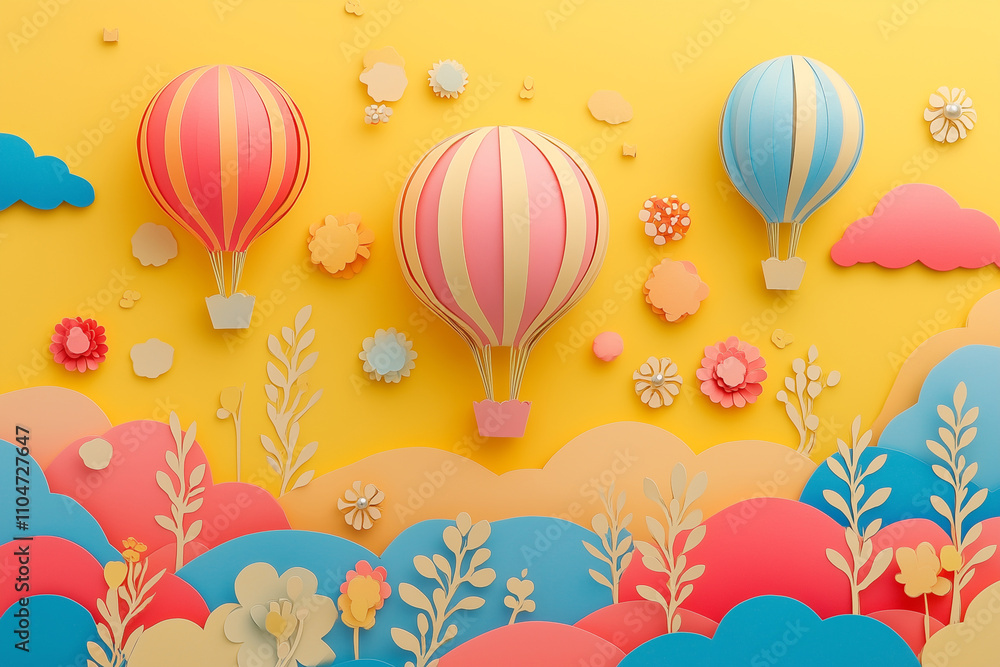 Papercut art style. New year festival with balloons. Papercut art style. New year festival with balloons.