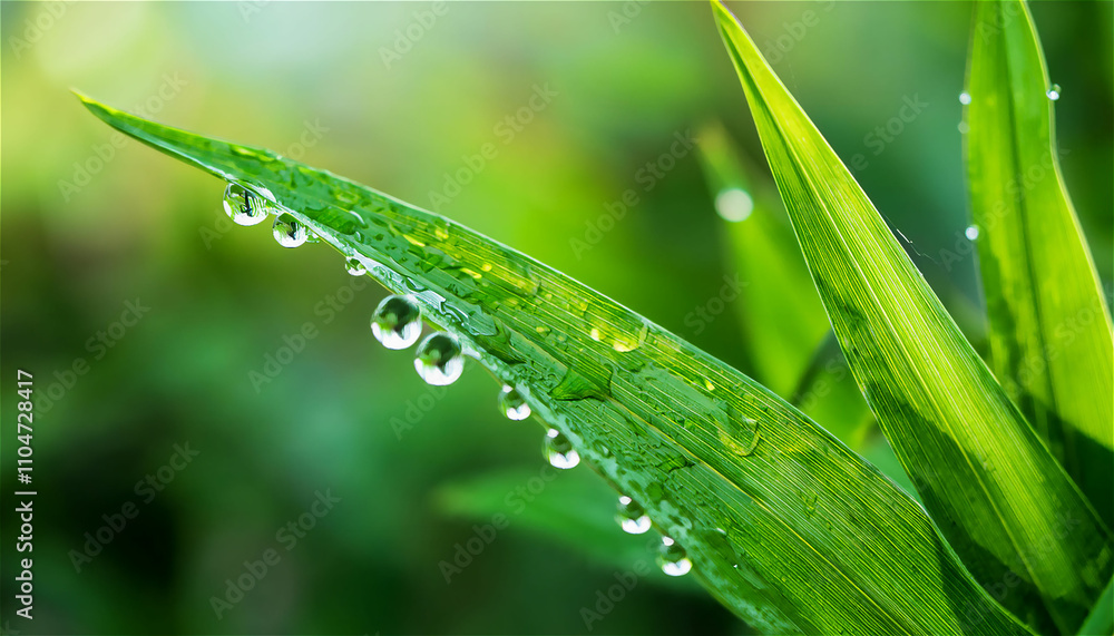 Naklejka premium a close-up image of dewdrops on the leaves of plants in the early morning