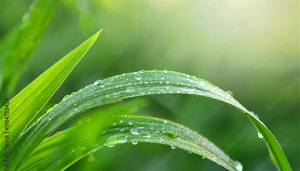 Naklejka premium a close-up image of dewdrops on the leaves of plants in the early morning