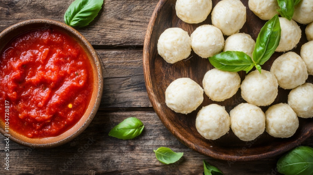 Delicious Homemade Cheese Balls with Tomato Sauce and Fresh Basil Delicious Homemade Cheese Balls with Tomato Sauce and Fresh Basil