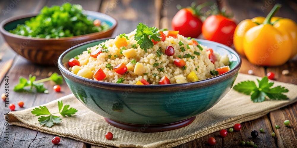 Healthy Couscous Bowl with Parsley - Superfood Concept for Vegetarian Diet, Fresh Ingredients, Nutritional Benefits, Ideal for Healthy Eating, Copy Healthy Couscous Bowl with Parsley - Superfood Concept for Vegetarian Diet, Fresh Ingredients, Nutritional Benefits, Ideal for Healthy Eating, Copy