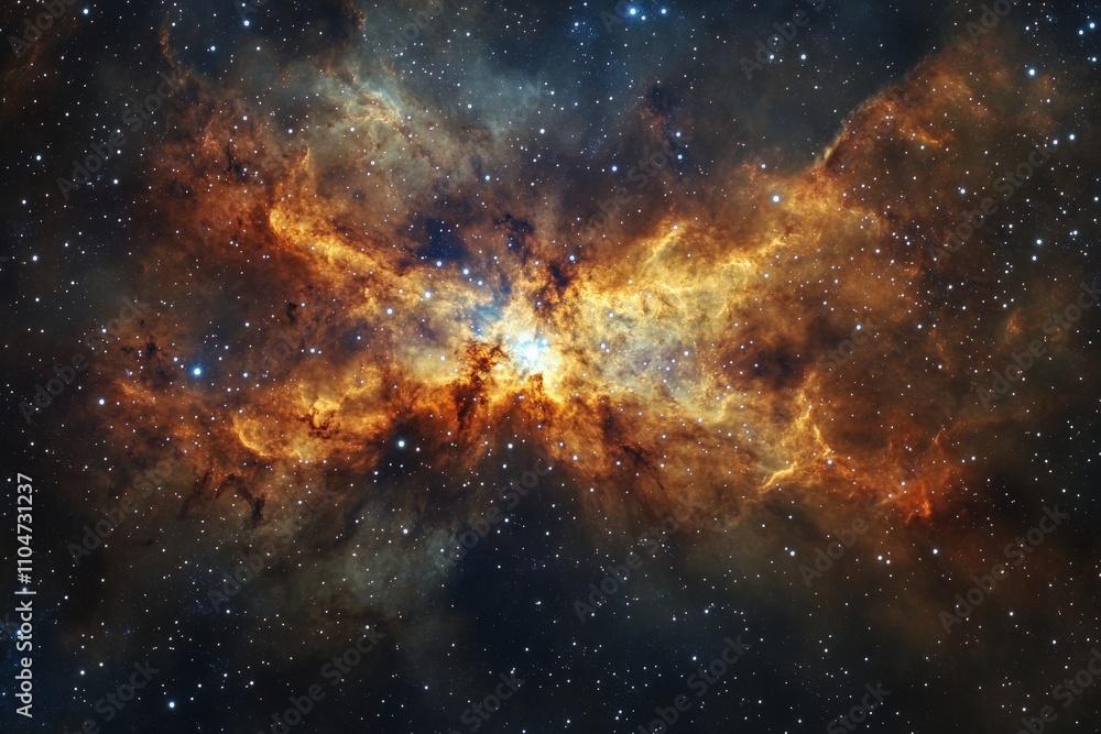 Naklejka premium A spectacular fiery nebula illuminating the cosmos, revealing an extraordinary display of vibrant energy and the dynamic nature of the universe.