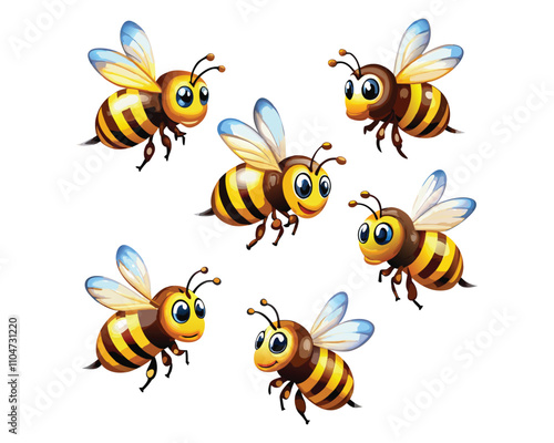 set of honey bees flying and crawling insects 